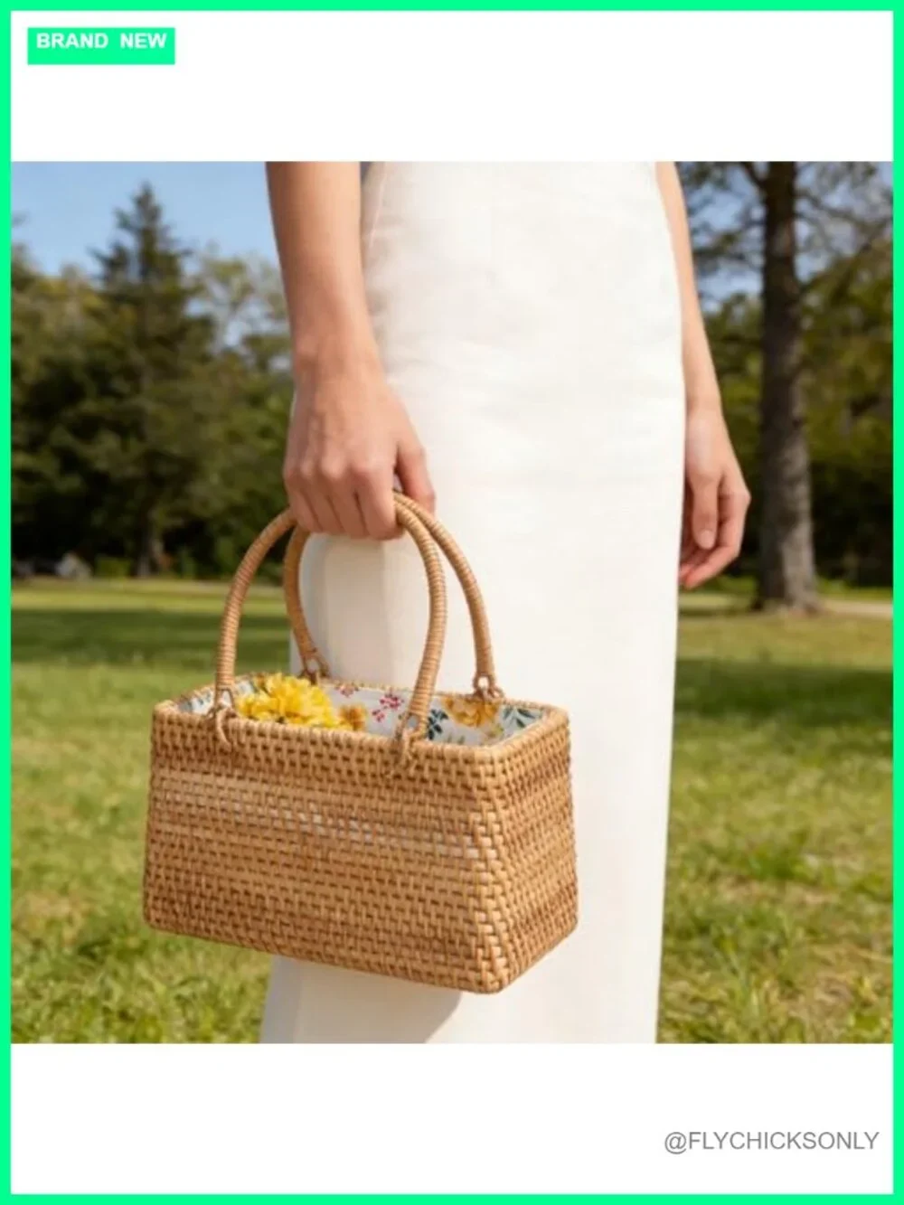 Small Rattan Handbag Wicker Basket Purse Handwoven Summer Beach Bag Travel